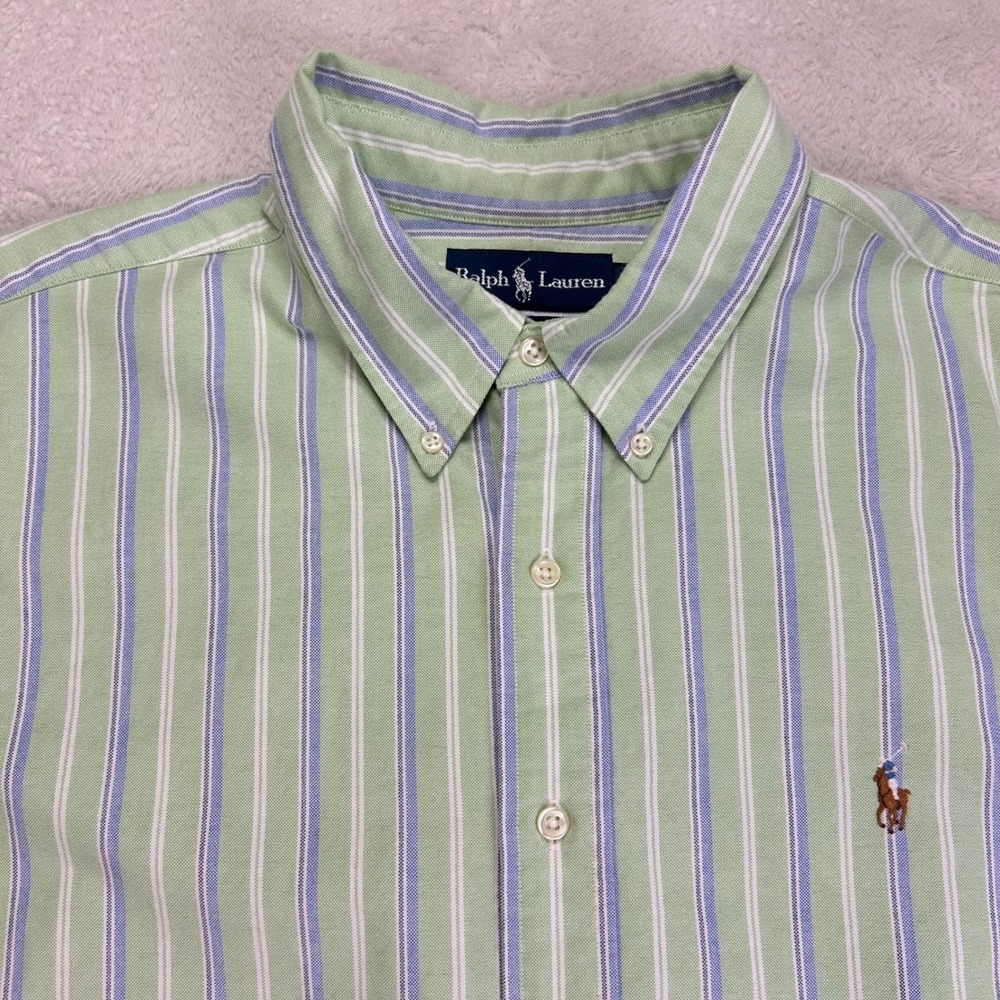 Ralph Lauren Classic Fit XXL Green Blue Striped Oxford Button Down Shirt